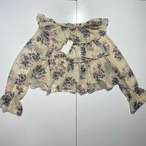 Moon River Cream Floral Ruffle Tier‎ Balloon Long Sleeves Woman’s Blouse NWT XS